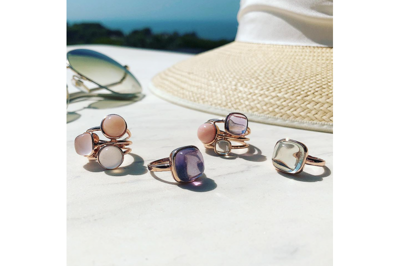 Carry Me Pink Opal, Rose Quartz and Blue Chalcedony Ring