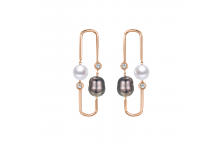 Shades Of Grey | 18K Rose Gold Pearls and Diamonds Earrings 