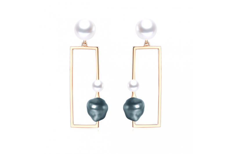 Shades Of Grey | 18K Rose Gold Pearls Earrings 