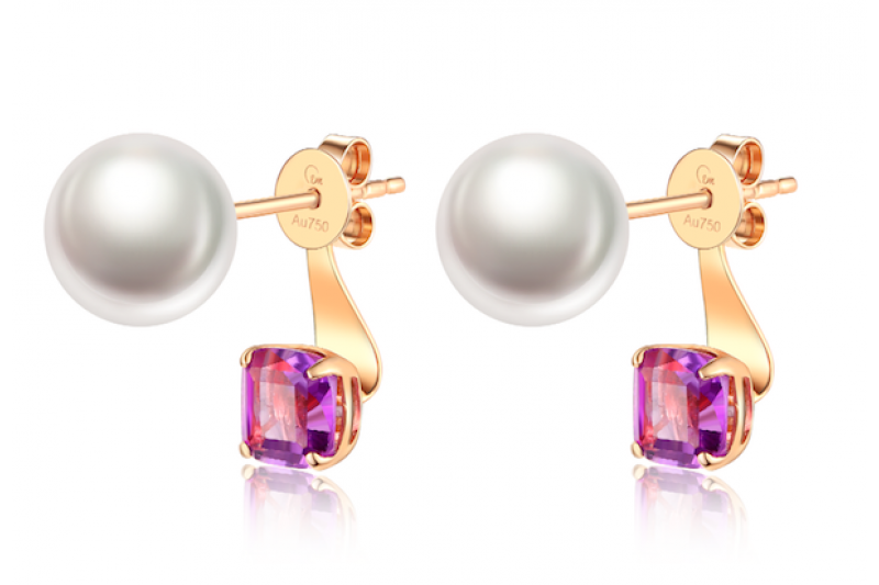Myth 18ct Rose Gold Amethyst and Freshwater Pearl Earrings