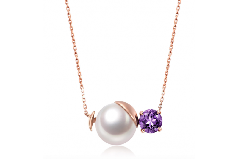 Myth 18ct Rose Gold Amethyst and Freshwater Single Pearl Necklace 