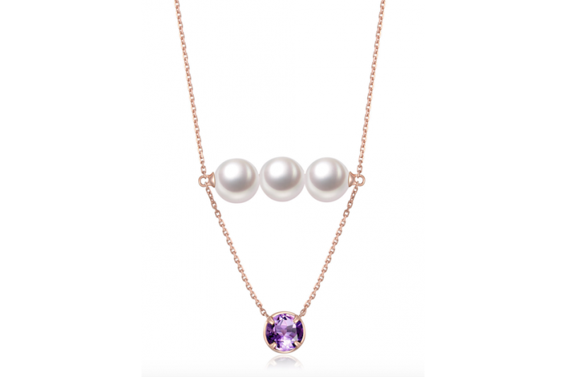 Myth 18ct Rose Gold Amethyst and Freshwater Pearl Drop Necklace 