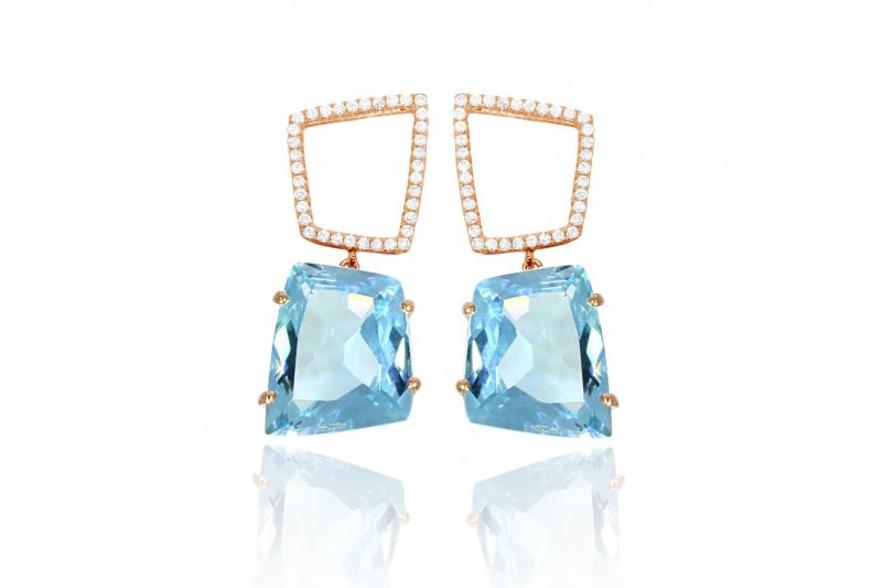 Fancy 18ct Rose Gold Vermeil Blue Topaz Earrings