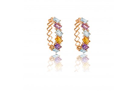 Treasure | 18K Rose Gold Earrings | Multi Gemstones With Diamonds