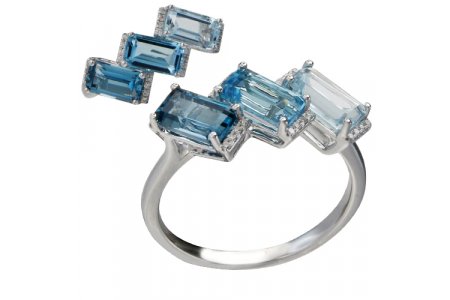 Treasure | 18K White Gold Ring | Blue Topaz With Diamonds